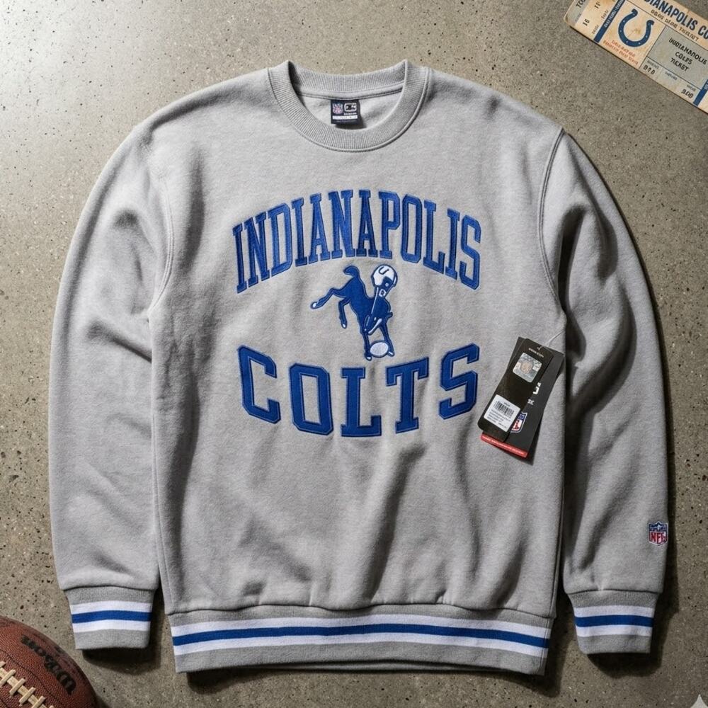 NWT $75 Indianapolis Colts Crewneck Sweatshirt Men's Small Embroidered Retro NFL